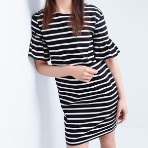 J. Crew Black Striped Flutter Sleeve Shift Dress